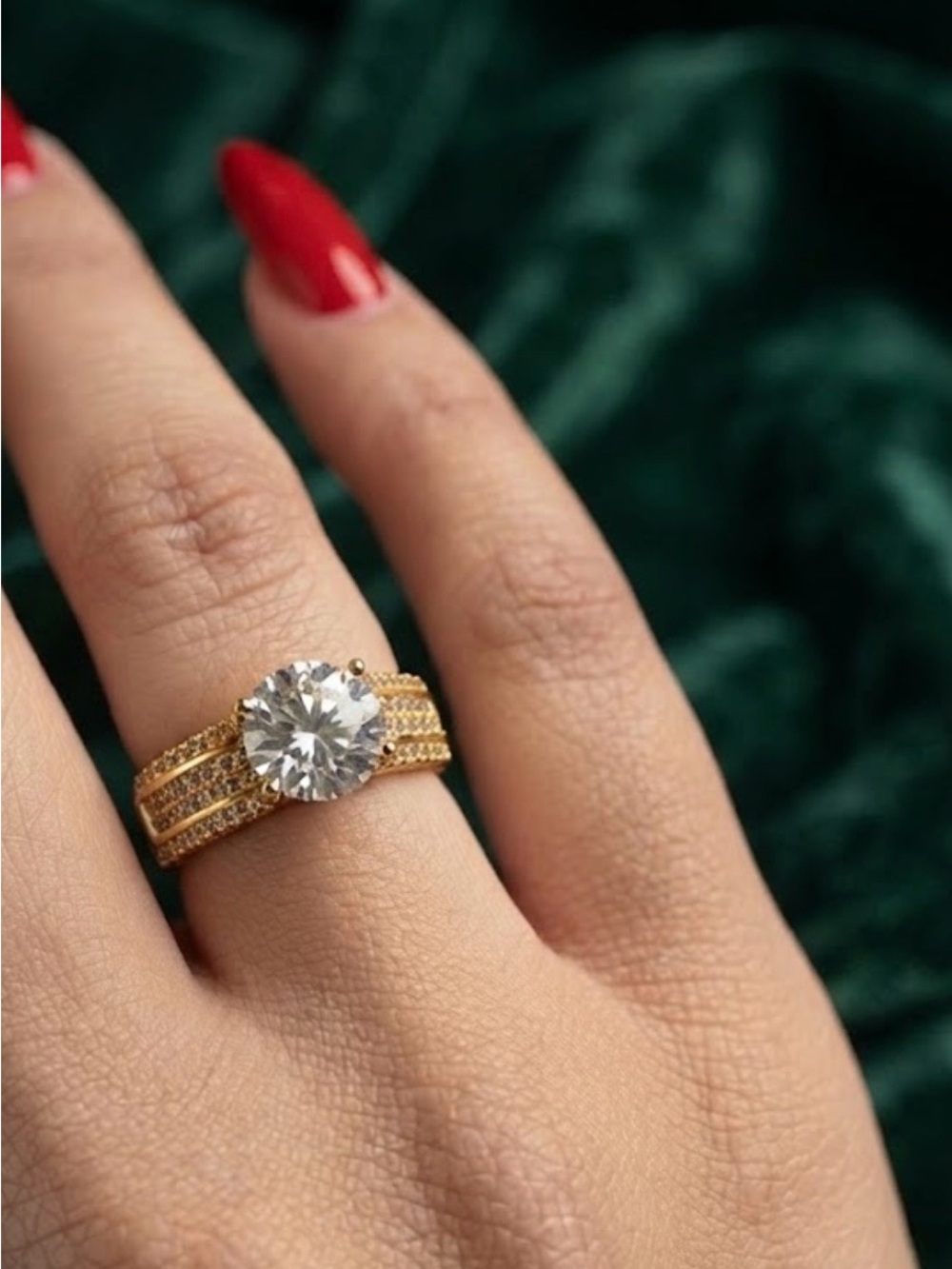 14K Gold Plated Engagement Ring with Large Moissanite Solitaire Center